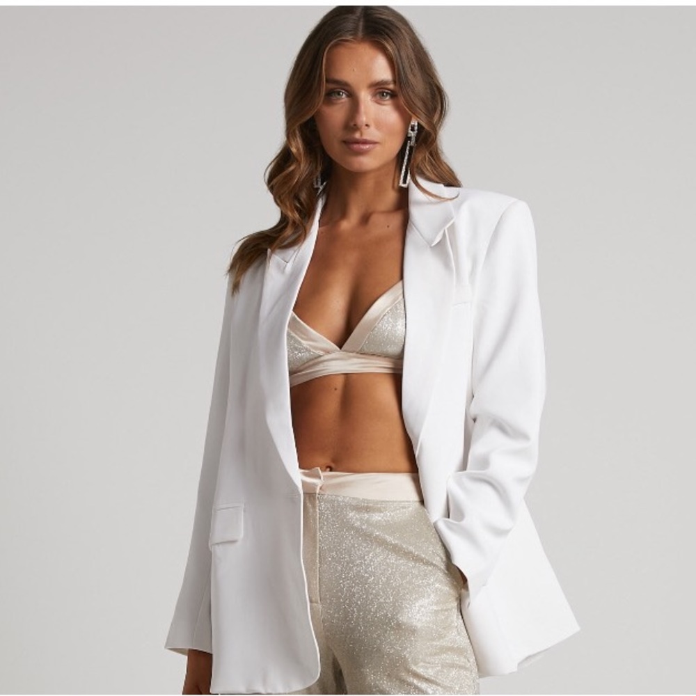 NWT SHARLEEZ SATIN TRIM GLITTER SUITING BRALETTE TOP IN GOLD